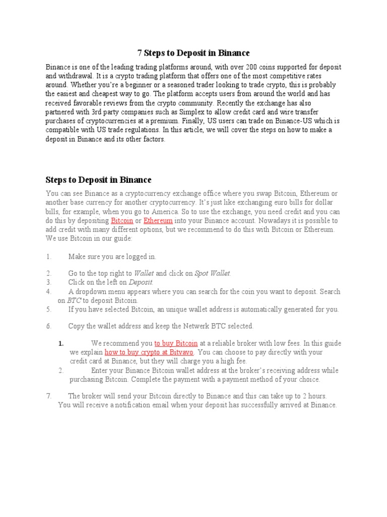 7 Steps To Deposit in Binance | PDF | Cryptocurrency | Bitcoin