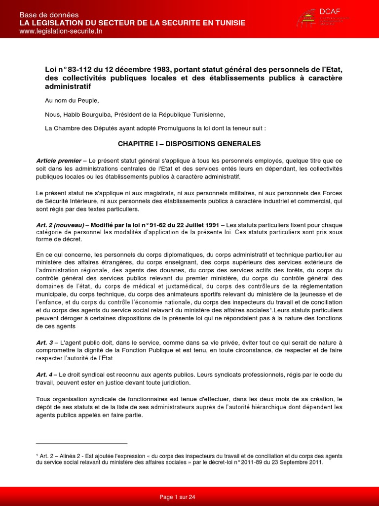 Statut général des fonctionnaires tunisiens | PDF | Gouvernement ...
