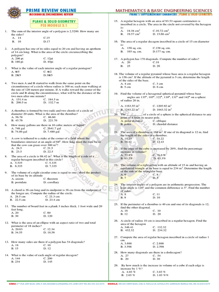 Geometry Practice and Volume Calculations | PDF | Area | Sphere