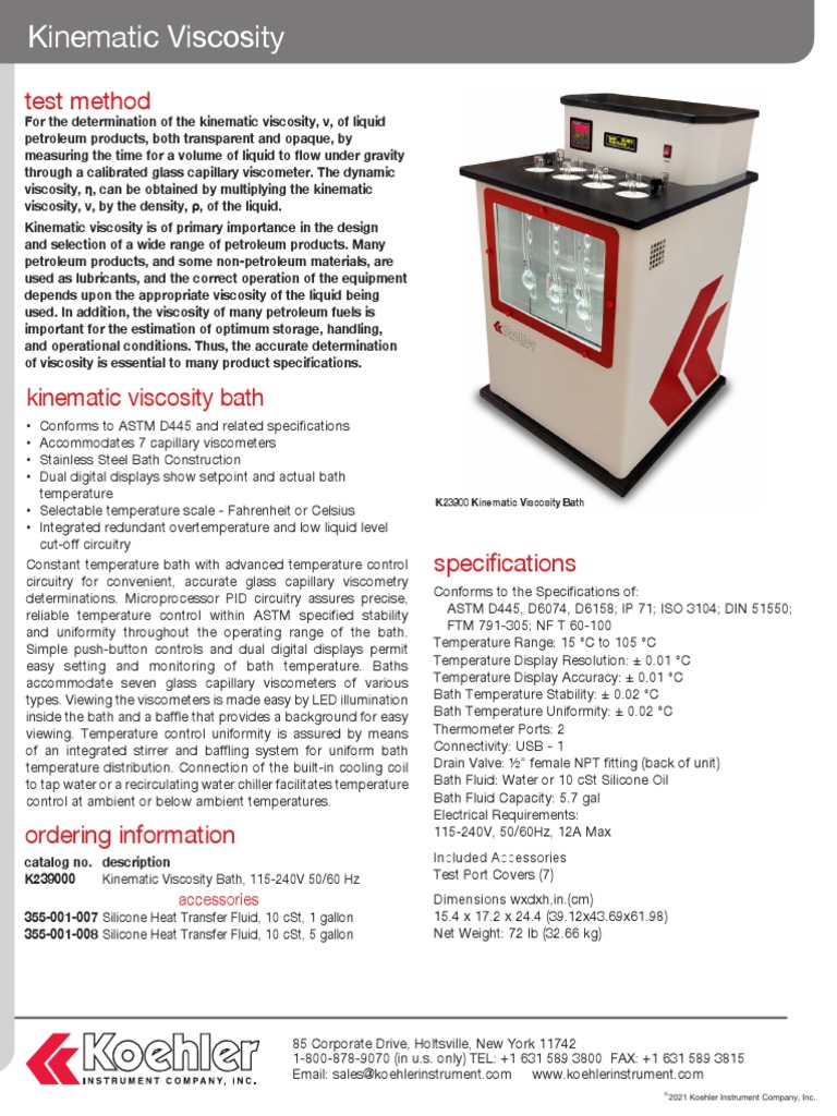 K23900 Kinematic Viscosity Bath Technical Datasheet PDF