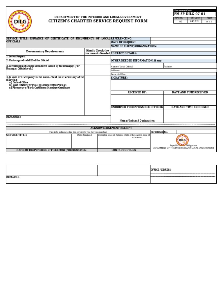 Barangay Citizen Charter Request Form | PDF | Document | Government
