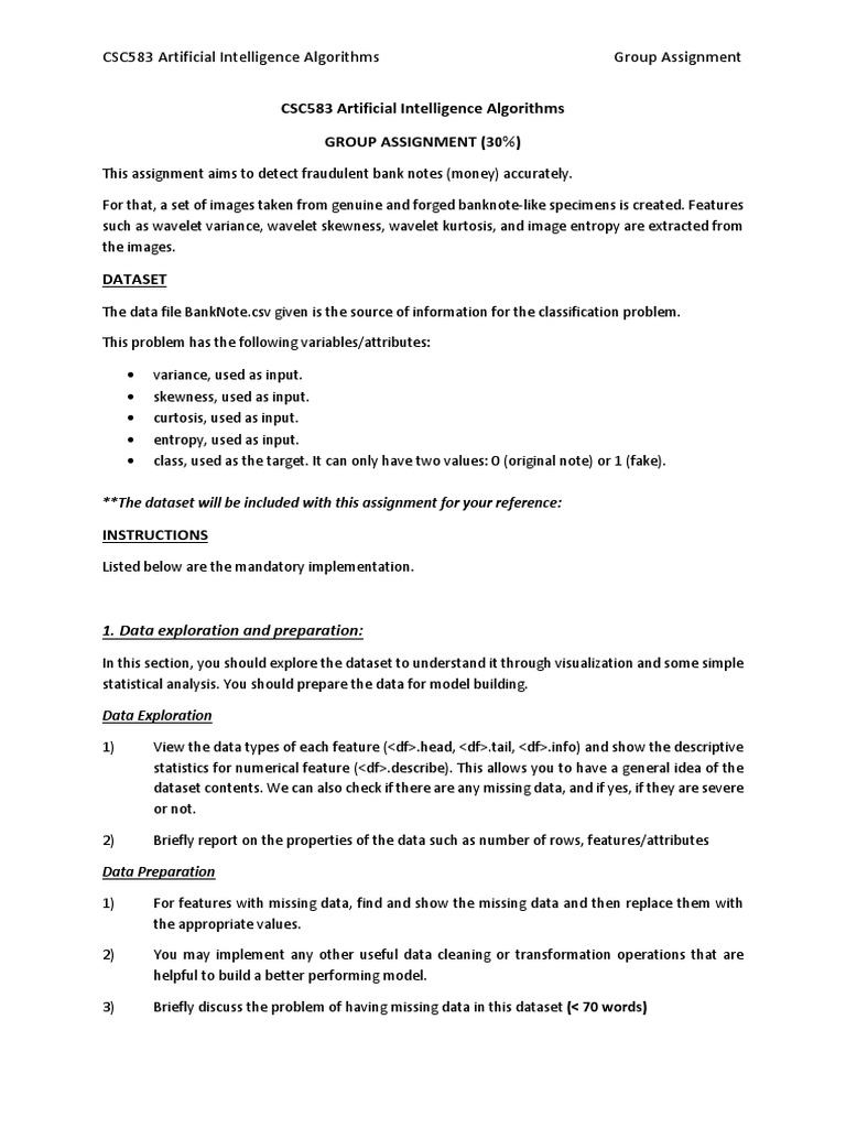 CSC583 Artificial Intelligence Algorithms Group Assignment (30%) | PDF ...