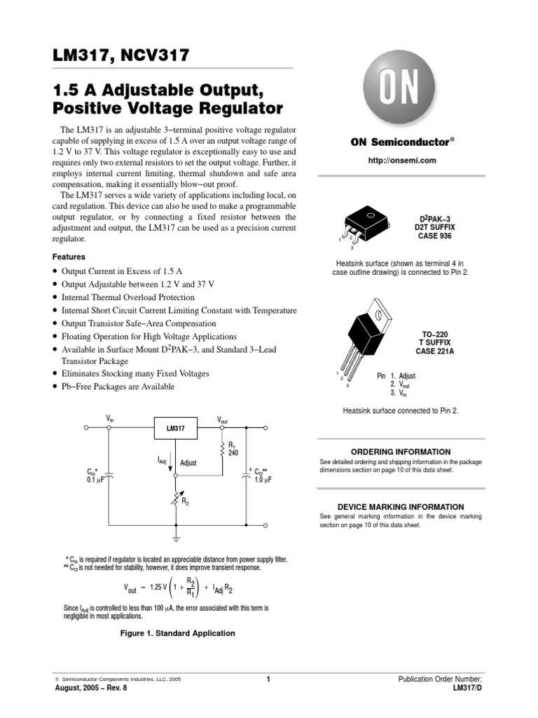 LM317, NCV317 1.5 A Adjustable Output, Positive Voltage Regulator PDF