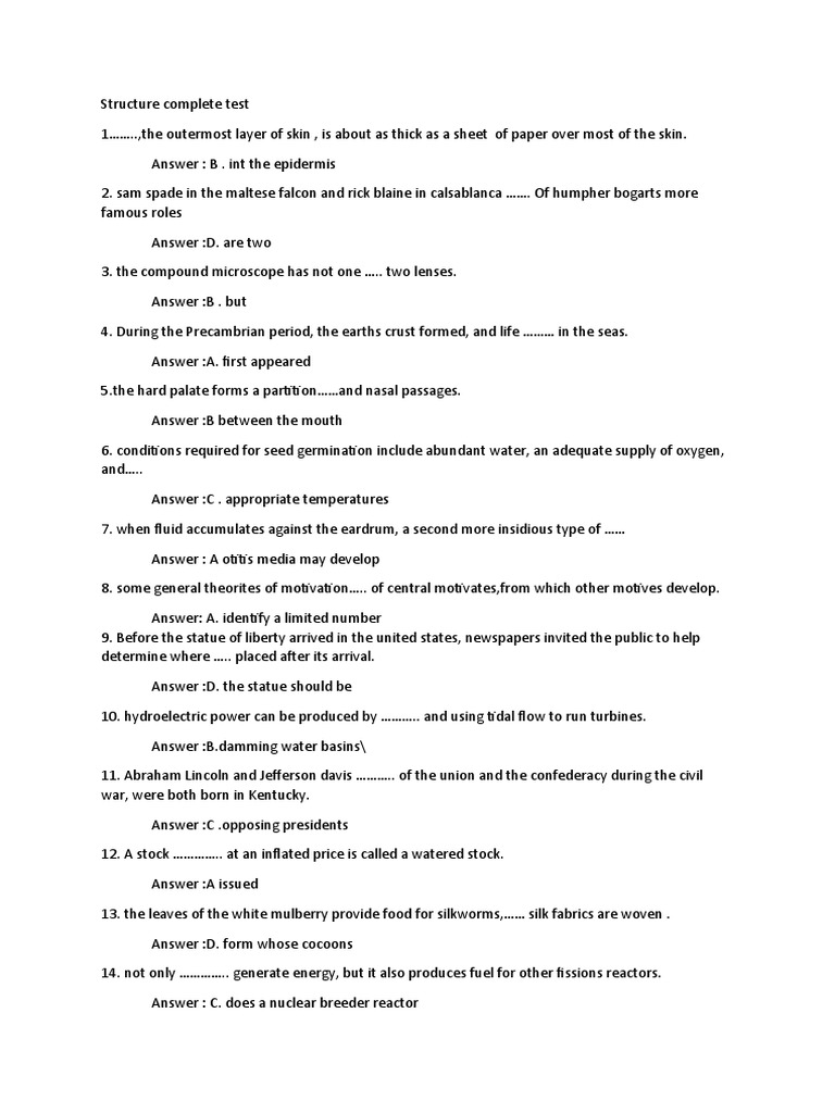 Complete Test Structure and Answers | PDF | Nuclear Reactor | Nature
