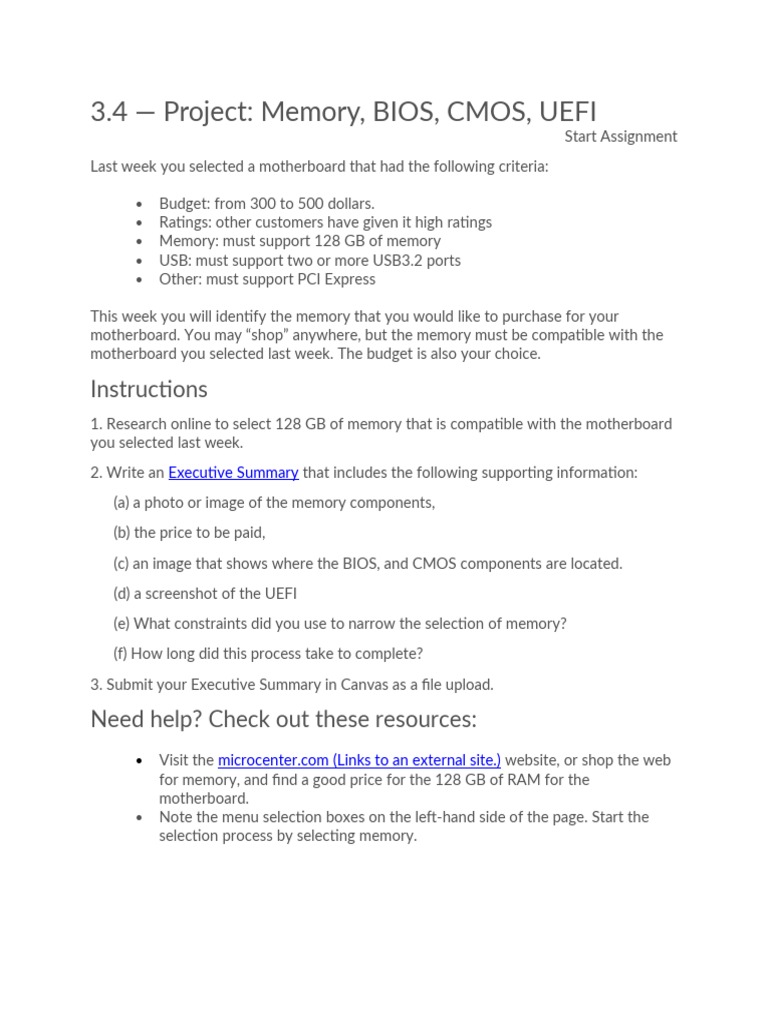 Project Memory BIOS CMOS UEFI | PDF | Rubric (Academic) | Bios