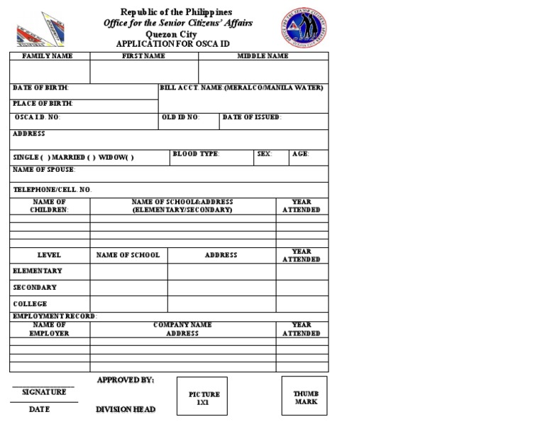 OSCA ID Application Form Philippines | PDF