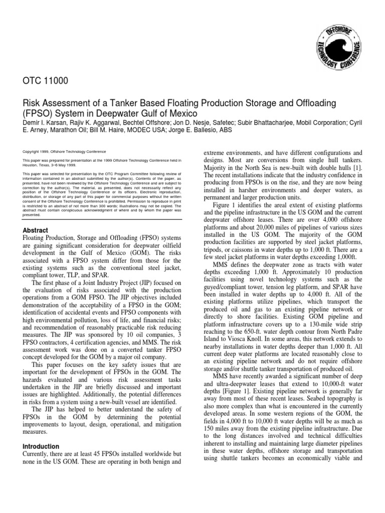 OTC 11000 Risk Assessment of A Tanker Based Floating Production Storage ...