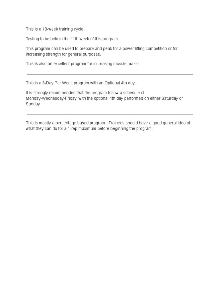 10-Week Powerlifting Training Plan | PDF | Physical Fitness ...