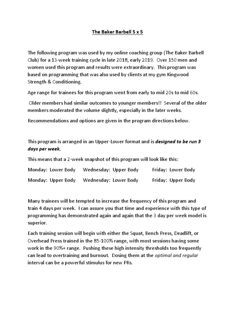 Baker Barbell 5 X 5 PDF Kettlebell Individual Sports