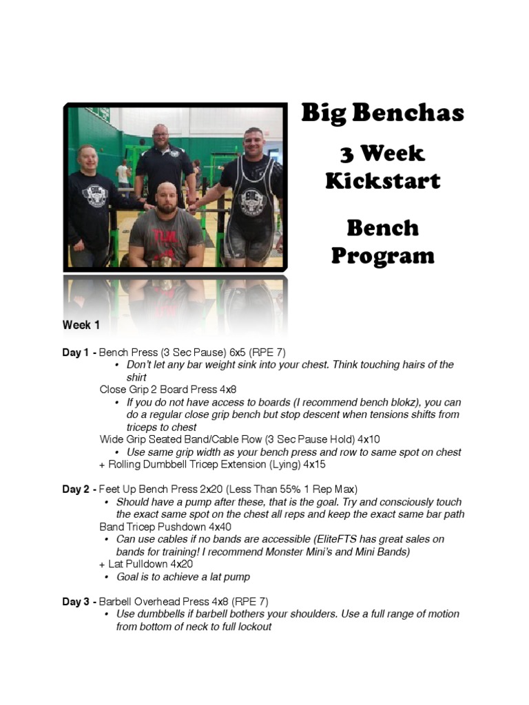 3-Week Big Benchas Program | PDF | Recreation | Weight Training