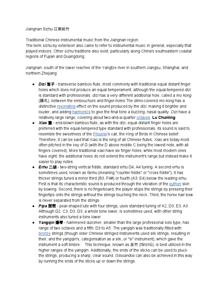 Jiangnan Sizhu: Traditional Music Guide | PDF | String Instruments ...