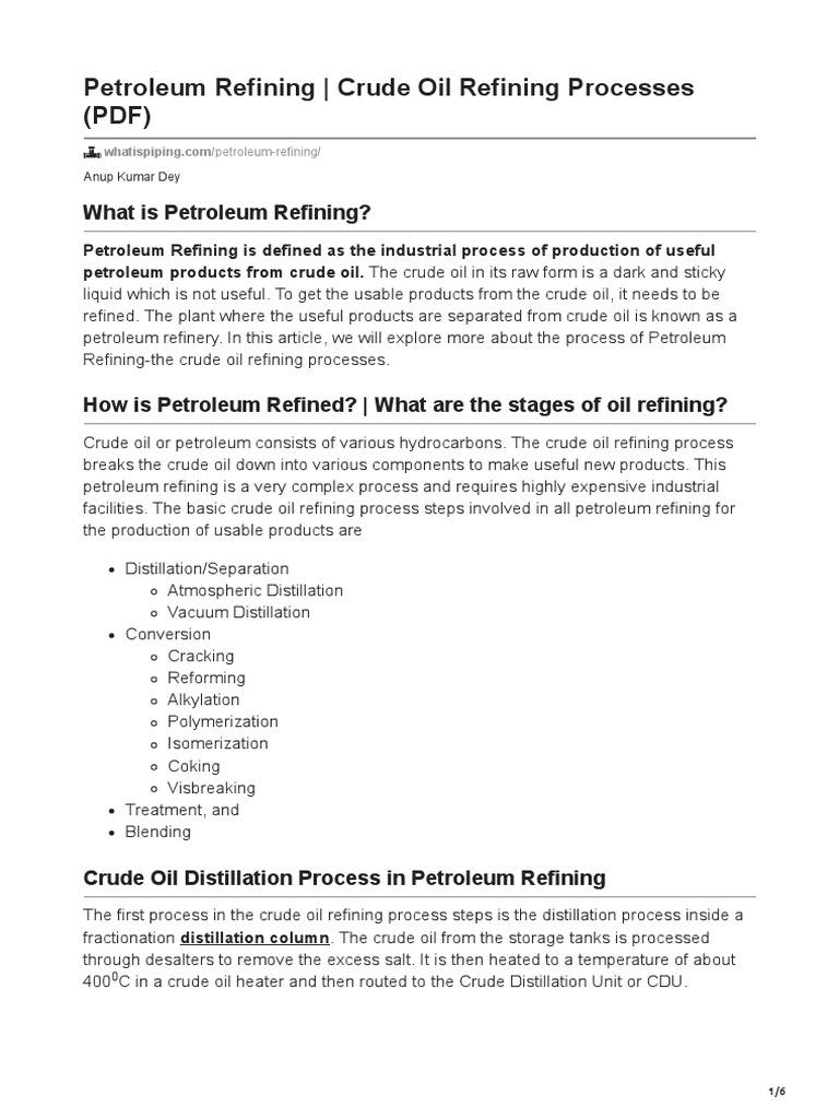 Petroleum Refining Crude Oil Refining Processes Pdf Pdf Oil