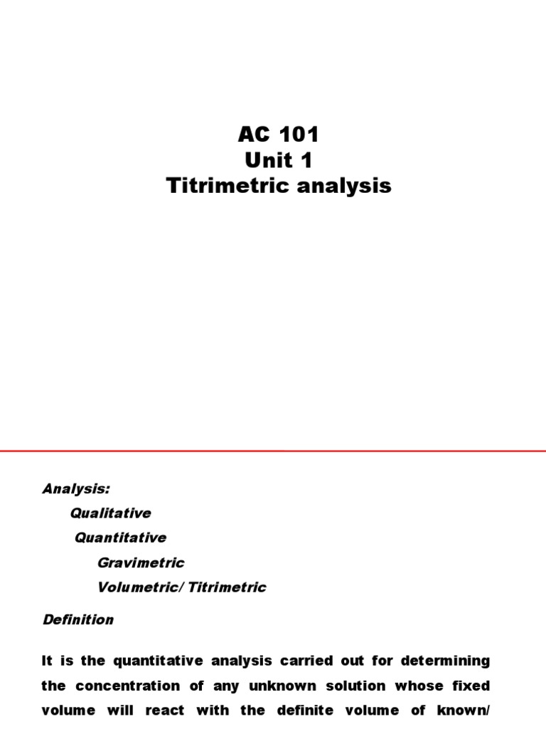 AC 101 Unit 1 Titrimetric Analysis PDF Titration Chemistry