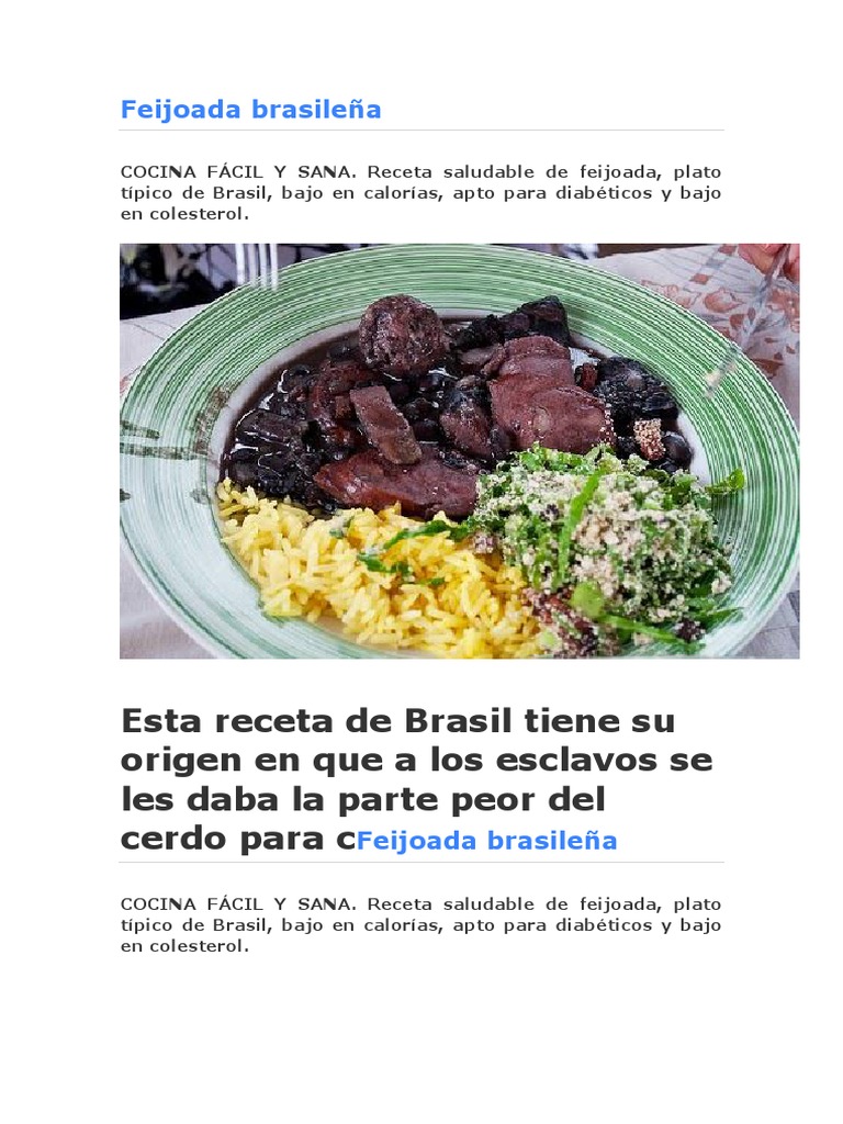 Feijoada Brasileña PDF | PDF | Alimentos | Preparación de comida y bebida