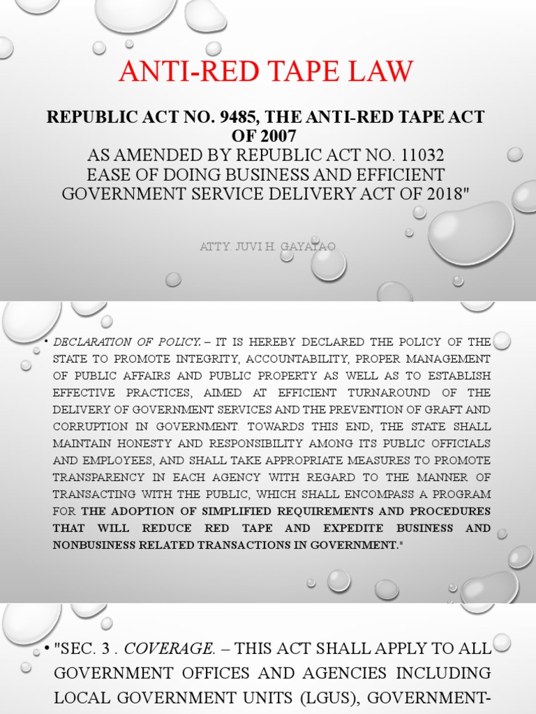 Anti Red Tape Law PDF License Regulatory Compliance