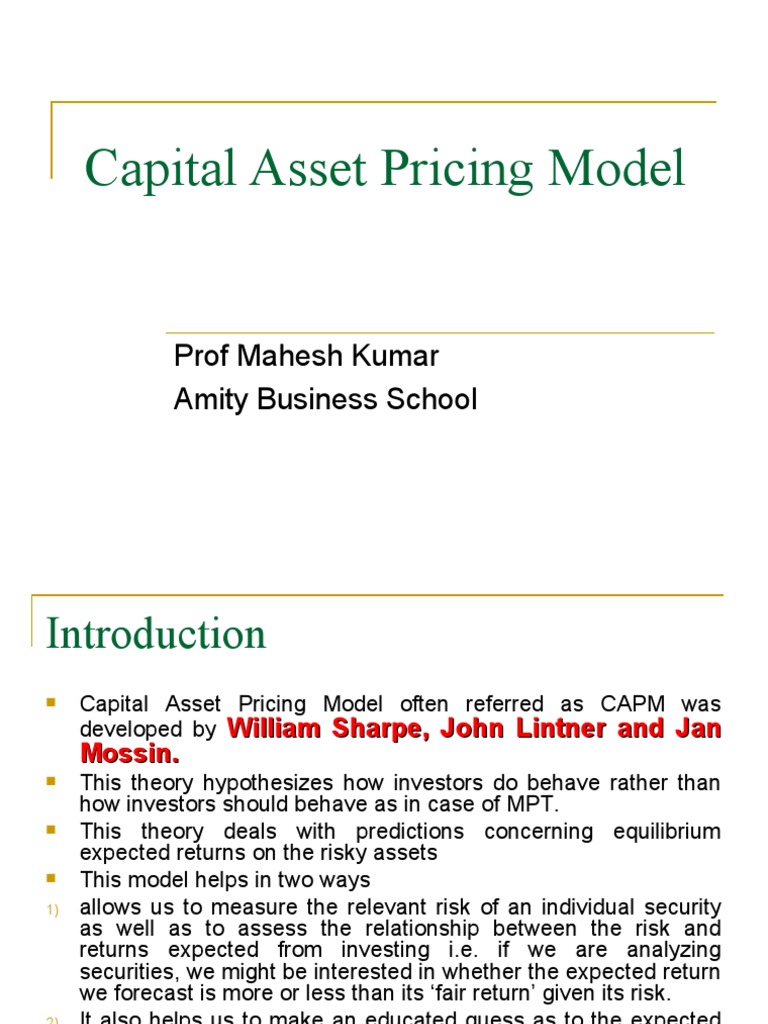 Understanding Capital Asset Pricing Model | PDF | Modern Portfolio ...