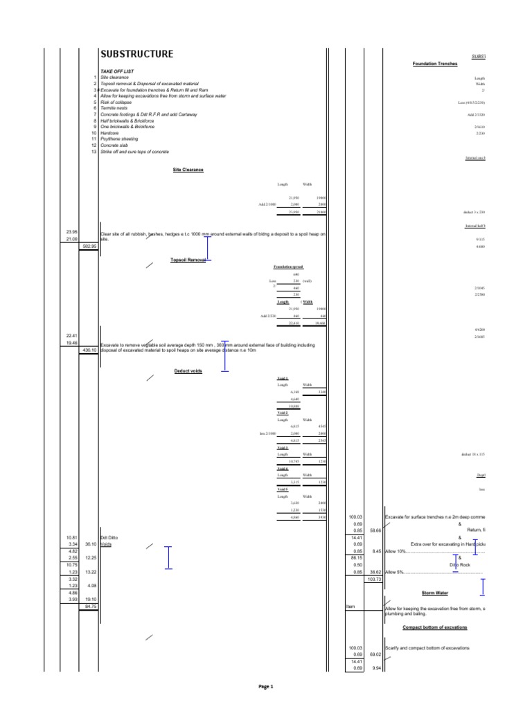 Substructure Take Off List and Details | PDF | Brick | Structural ...