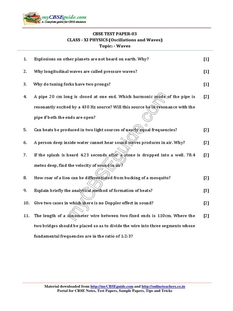 11 Physics Oscillations and Waves Test 03 PDF