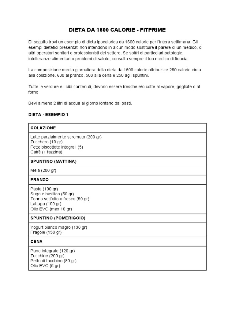 Dieta Da 1600 Calorie Fitprime PDF