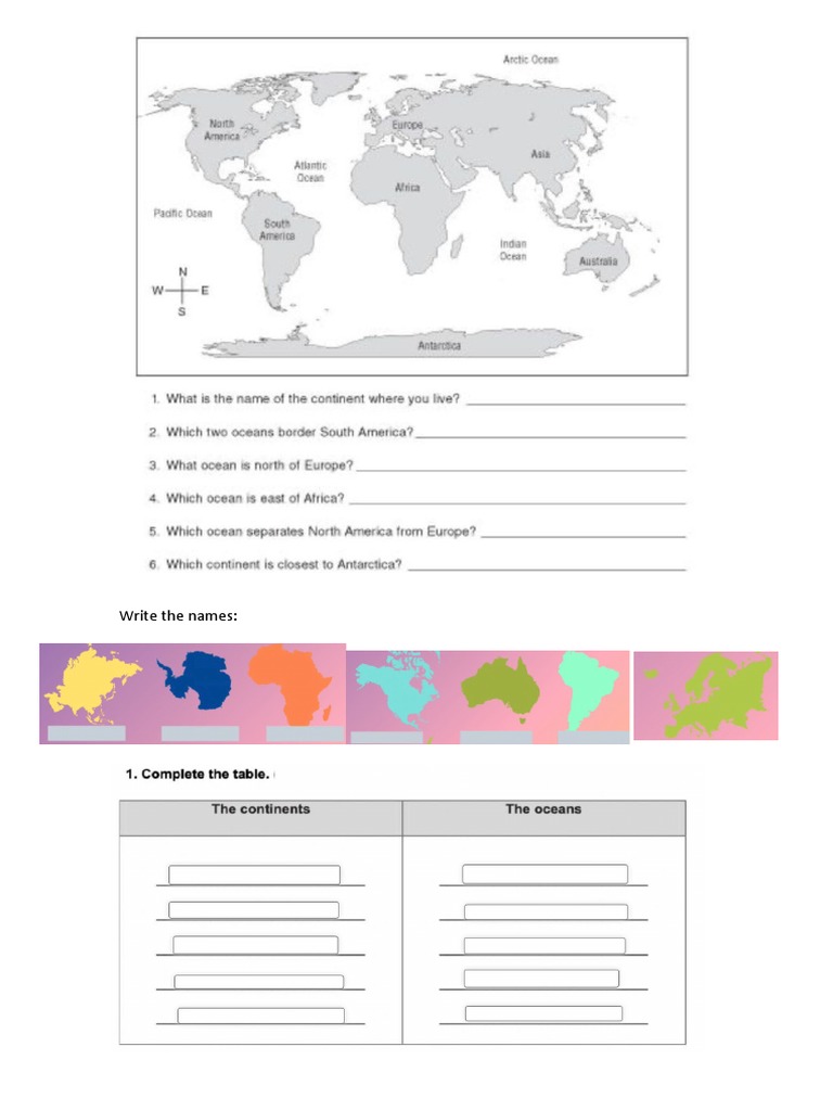 Write The Names Continents | PDF