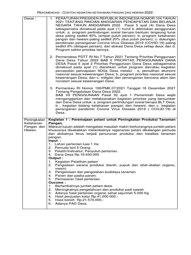 Contoh Kegiatan Ketahanan Pangan 2022 | PDF | Ilmu Sosial | Kesehatan ...