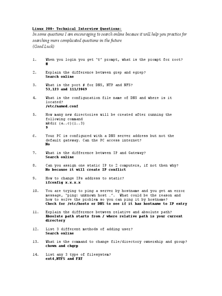Linux Interview Questions. PDF Computer File Operating System