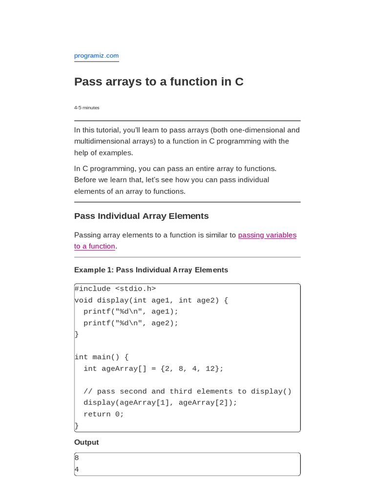 Pass Arrays To A Function in C | PDF | Parameter (Computer Programming ...