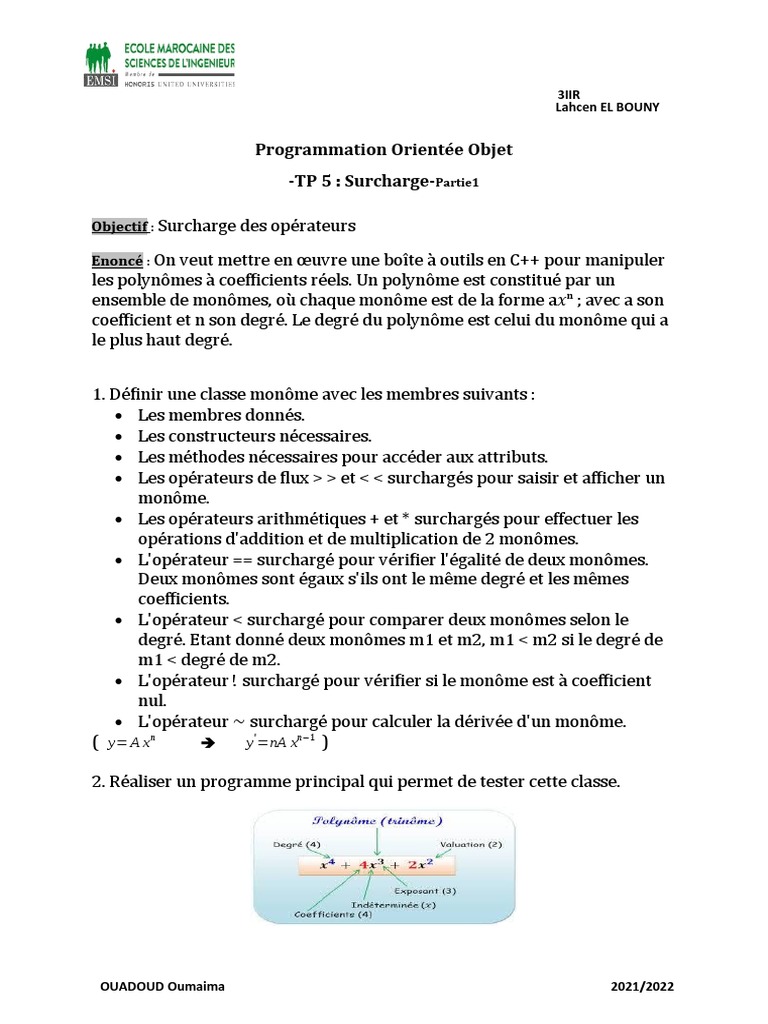 Surcharge d'opérateurs en C++ pour polynômes | PDF