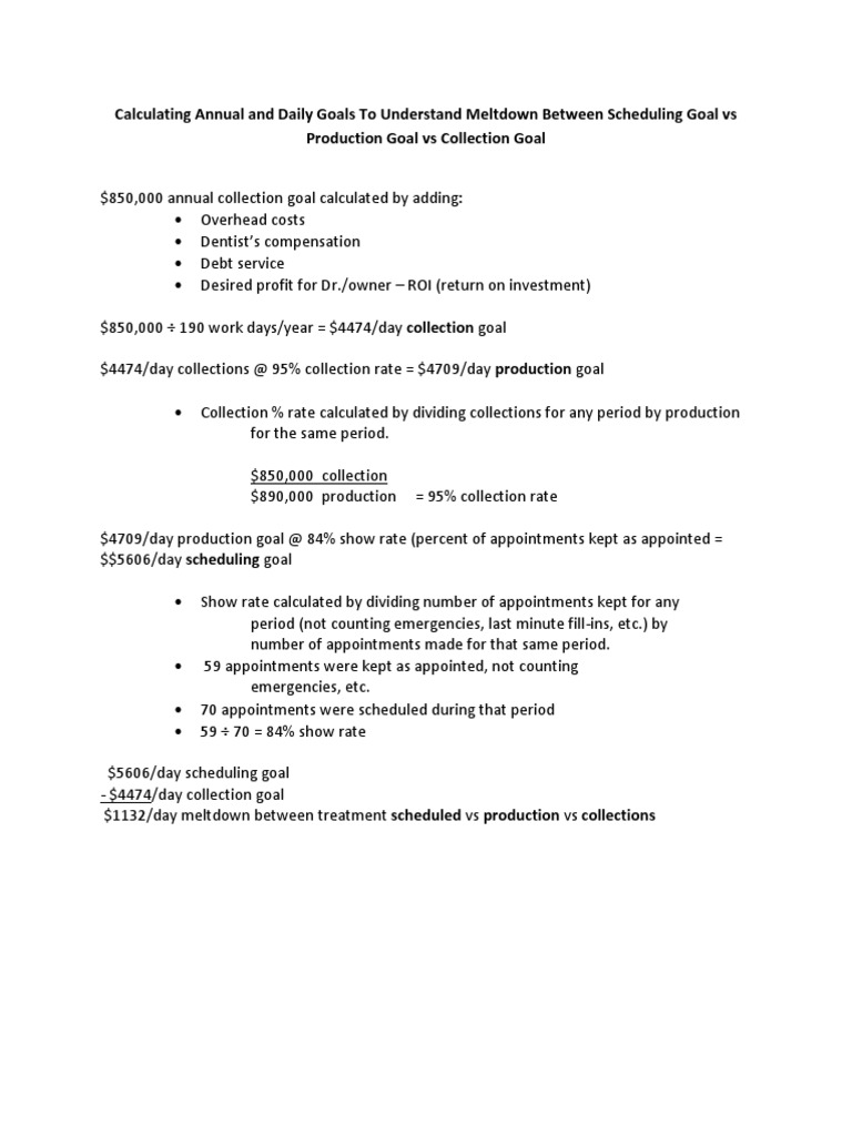 Annual Goals: Scheduling vs Production vs Collections | PDF