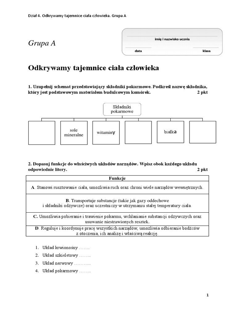 Testy Z Przyrody Klasa 4 Do Wydrukowania Nowa Era