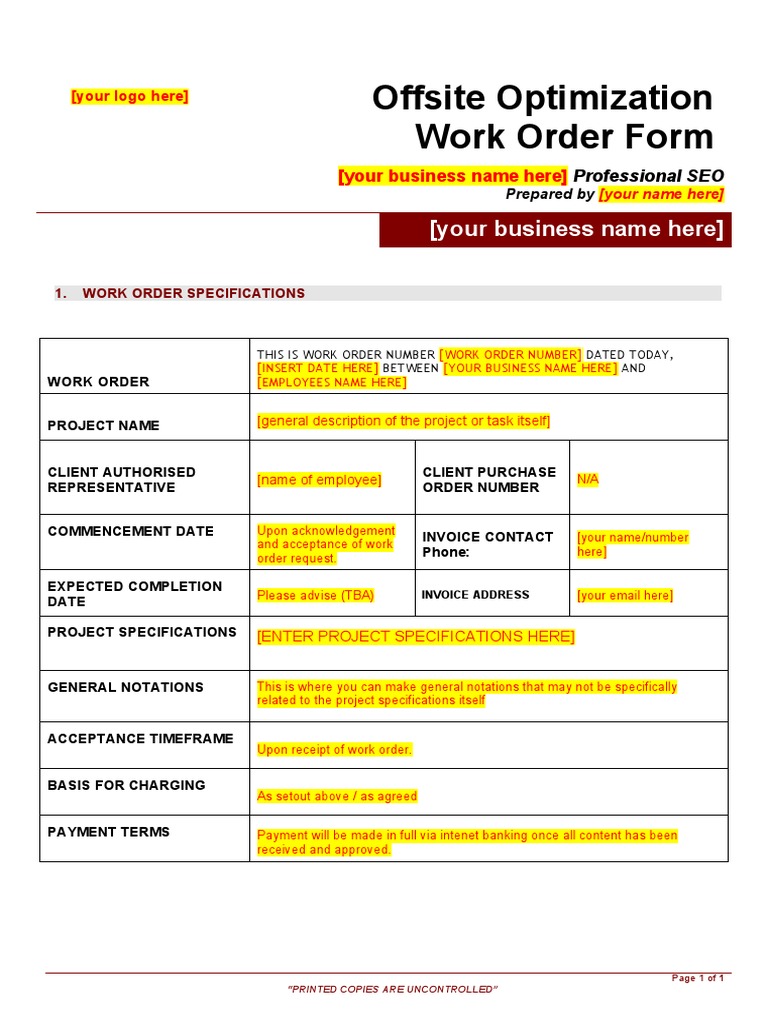 SEO Work Order Form | PDF | Finance & Money Management