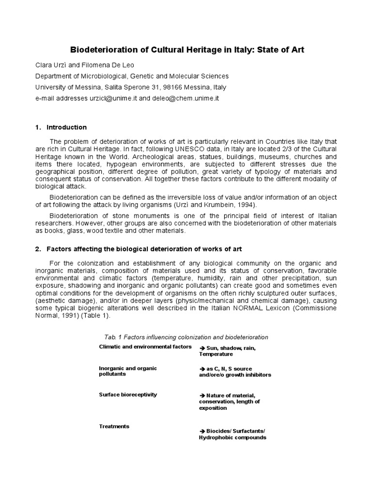 Biodeterioration of Cultural Heritage in | PDF | Fungus | Decomposition