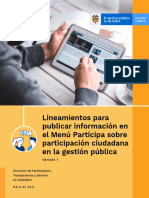 Lineamientos para publicar información en el Menú Participa sobre participación ciudadana en la gestión pública - Versión 1 - Mayo 2021