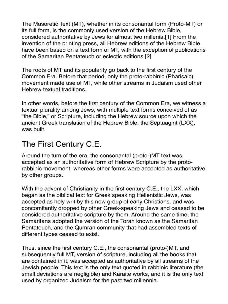 Understanding the Masoretic Text (MT) | PDF | Septuagint | Hebrew Bible