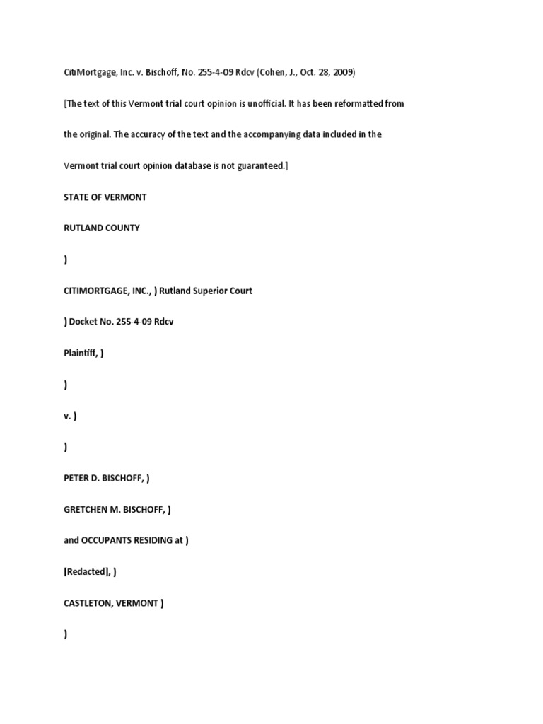 CitiMortgage v. Bischoff Foreclosure Case | PDF | Mortgage Law ...