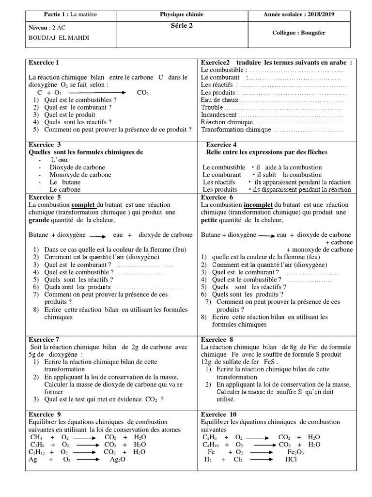 Exercices sur la combustion chimique | PDF | La combustion | Combustible