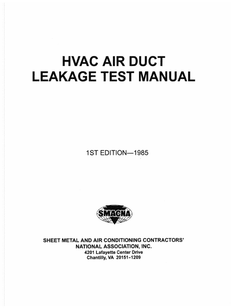 SMACNA Hvac Air Duct Leakage Test Manual 1985 1st Ed PDF