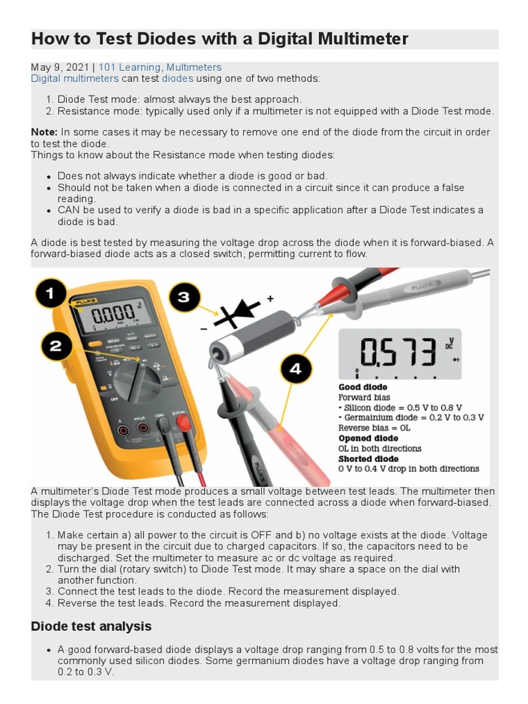 How To Test Diodes With A Digital Multimeter | PDF | Diode | Electrical ...