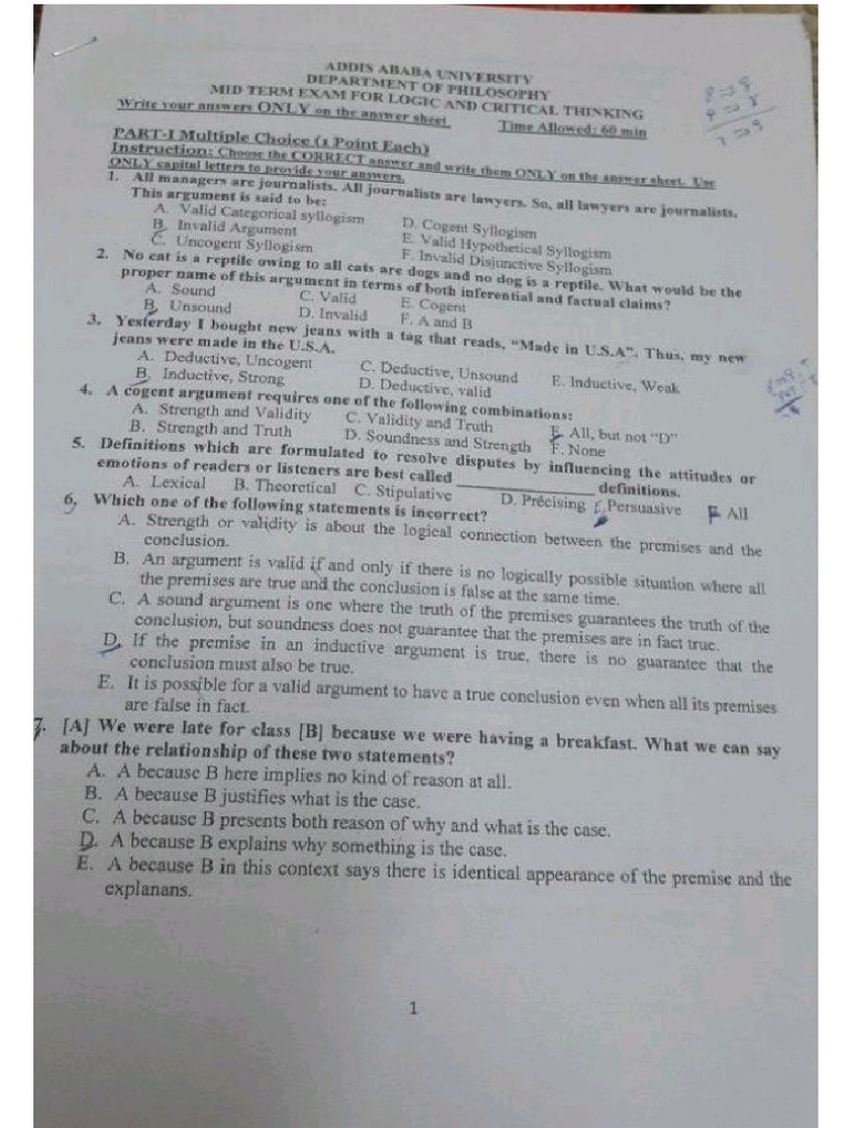 Logic Mid Exam AAU PDF