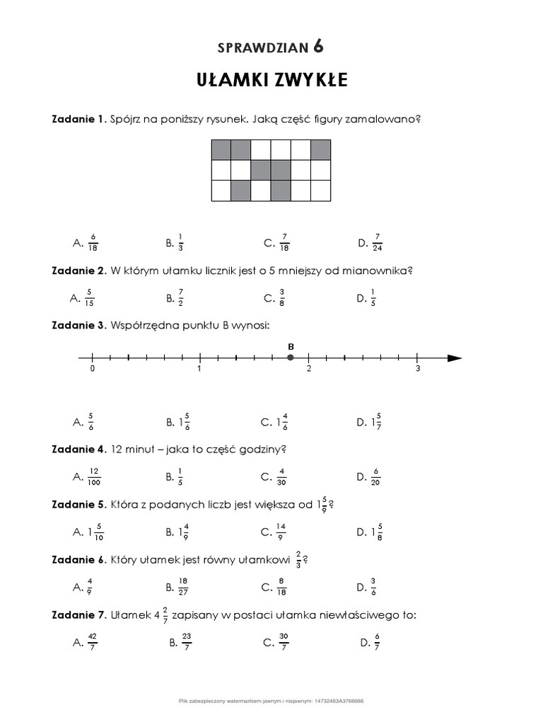 Matematyka Wokół Nas Klasa Iv Sprawdziany Matematyka Klasa IV Ulamki Zwykle | PDF