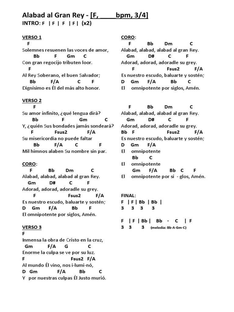 Alabad Al Gran Rey - (Himnos de Gracia) (Acordes) | PDF