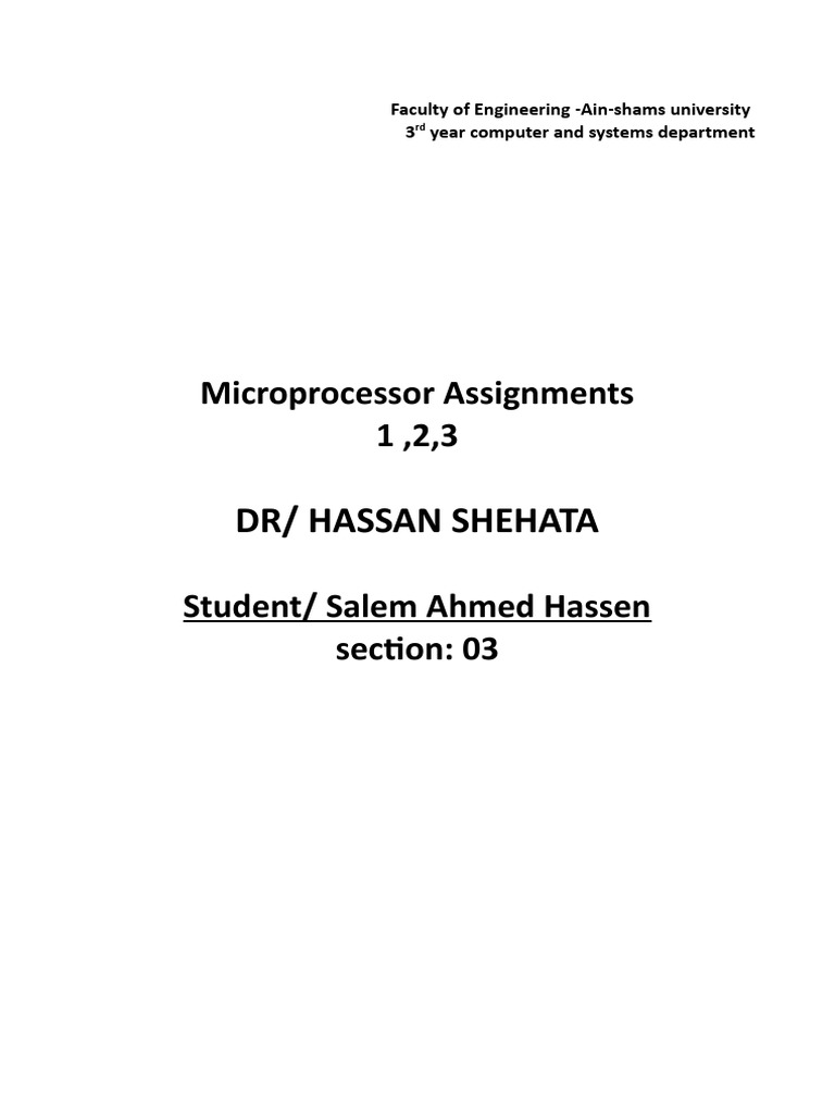 Microprocessor Assignments by Dr. Shehata | PDF | Computer Engineering ...