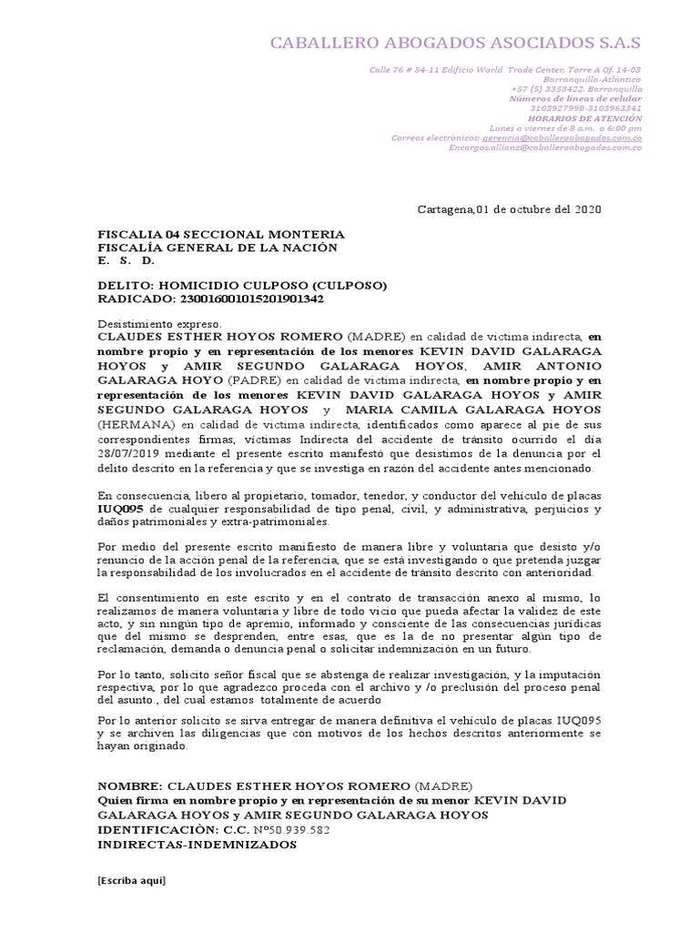 Desistimiento de Acción Penal por Homicidio | PDF | Crímenes | Crimen y ...