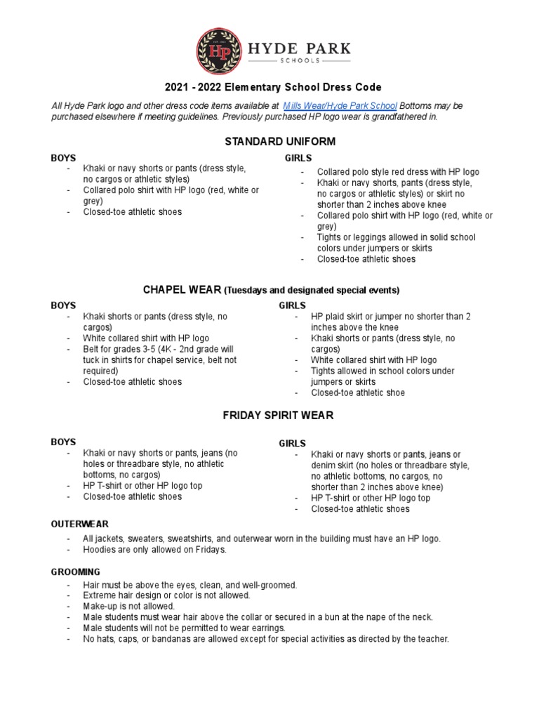 Elementary School Dress Code 2021-22-1 - 1 - KimMarie Suhr | PDF ...