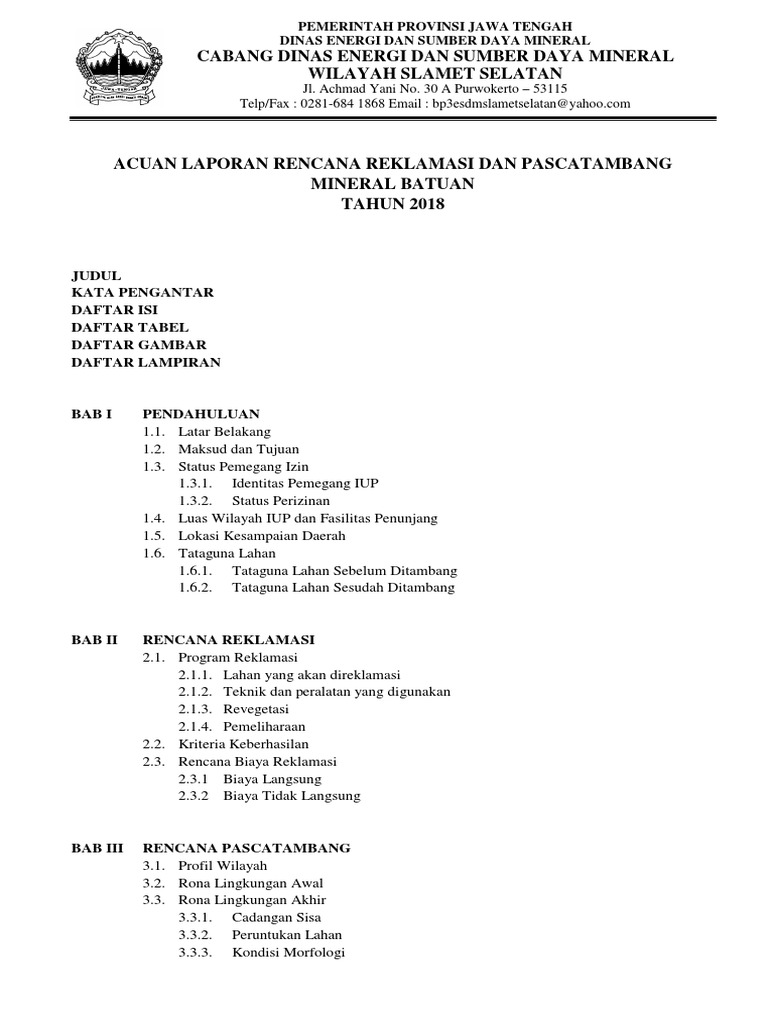 Rencana Reklamasi Pascatambang 2018 | PDF | Sains & Matematika