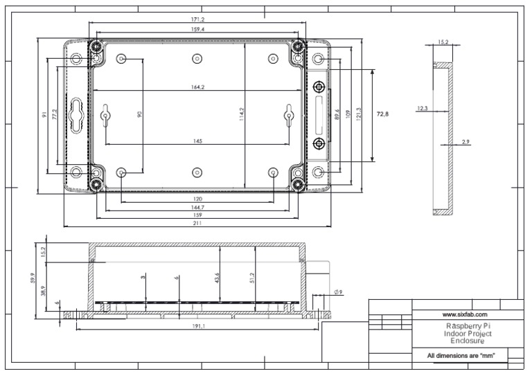 Sixfab Raspberry Pi Indoor Project Enclosure Dimensions | PDF