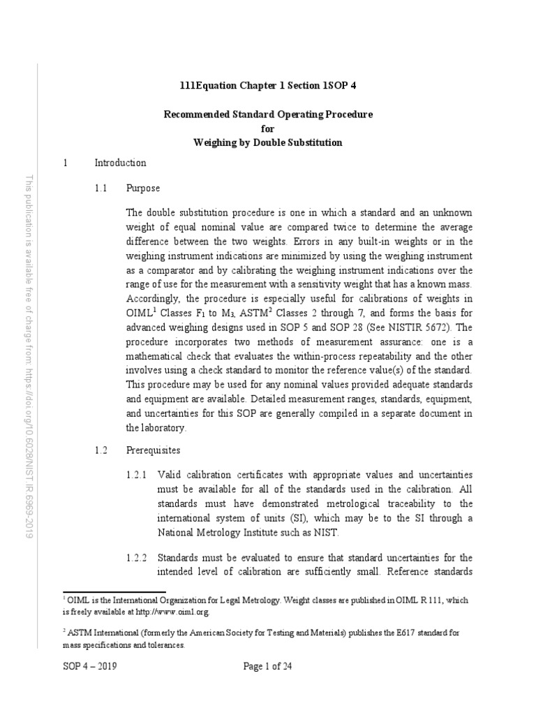 SOP 4: Double Substitution Weighing | PDF | Weighing Scale | Calibration