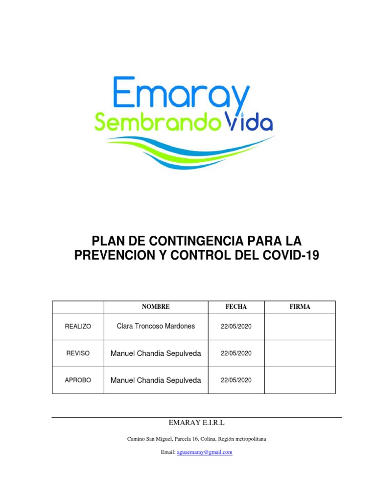 Plan de Contingencia para La Prevencion Control Del Covid-19 | PDF ...