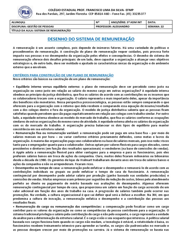 SEMANA 22 - Desenho Do Sistema de Remuneração | PDF | Salário | Gestão de recursos  humanos, image size:768x1024