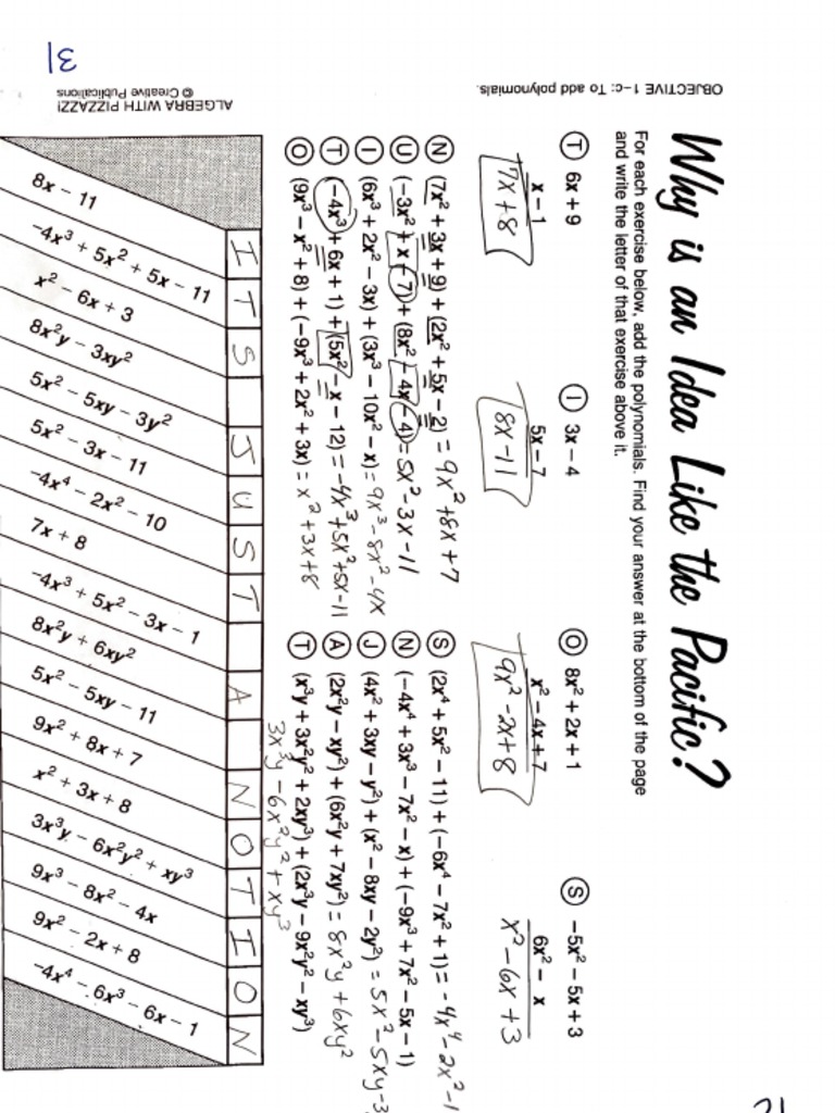 Polynomial Add and Sub Puzzle Keys PDF